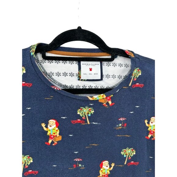 Denim & Flower Ricky Singh Santa Claus Hawaiian T-Shirt Mens Large Christmas - Picture 4 of 6